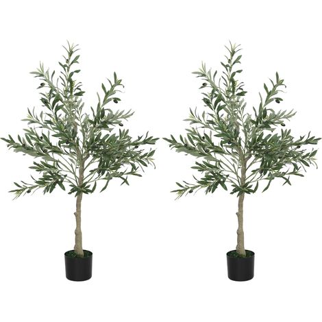 Pair of Two Artificial Silk Olive Trees for Home Decor and Indoor Aesthetic
