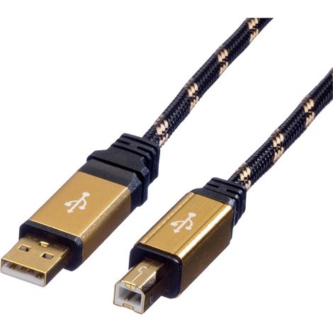 Roline USB-Kabel  USB 2.0 USB-A Stecker, USB-B Stecker 4.50 m Schwarz, Gold doppelt geschirmt, vergo