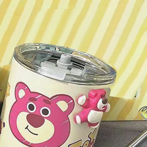 Mug à café Strawberry Bear, thermos isotherme, tasse portable, style Instagram féminin, tasse de bureau haut de gamme en acier inoxydable 304. (1/5)