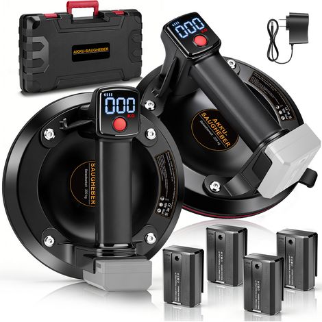 Lot de 2 Ventouses électriques 200 kg/20cm 4x Batteries 3000mAh, Afficheur LCD, Ventouse Vitrier Aspiration Automatique Ventouse à Vide pour le Transport de Carreaux, Marbre, Plaques d'aquarium (1/5)