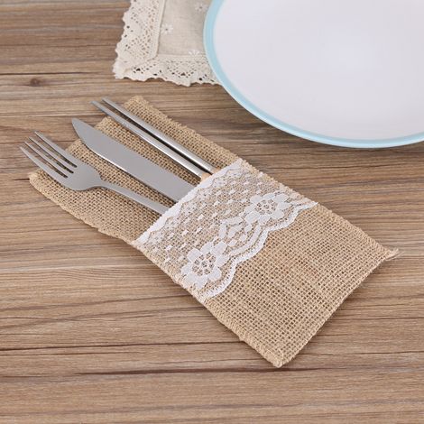 10 pièces Porte-couverteurs en Dentelle de Jute pour Décoration de Mariage et Fête (1/5)