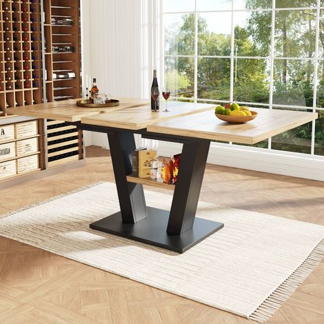 Table à manger télescopique 118-157 x 70 x 75 cm, table extensible en bois pour cuisine et salon (1/5)