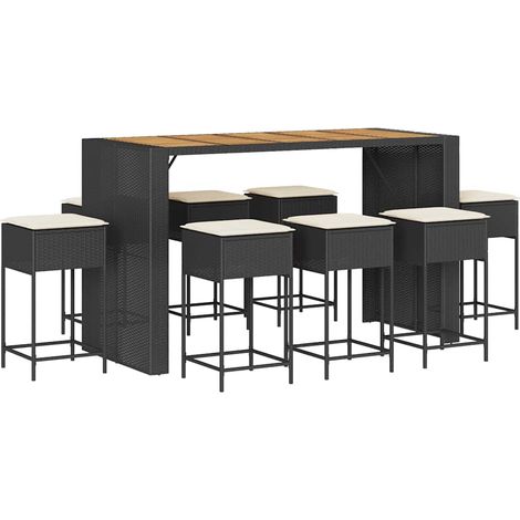 Maison Exclusive - Set Bar da Giardino 9 pz con Cuscini in Polyrattan Nero