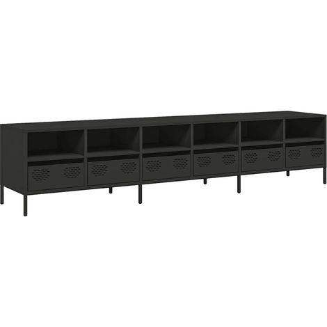 Mobile porta TV moderno nero con ampio spazio contenitivo 202 x 39 x 43 cm realizzato in acciaio laminato a freddo nero 020055638