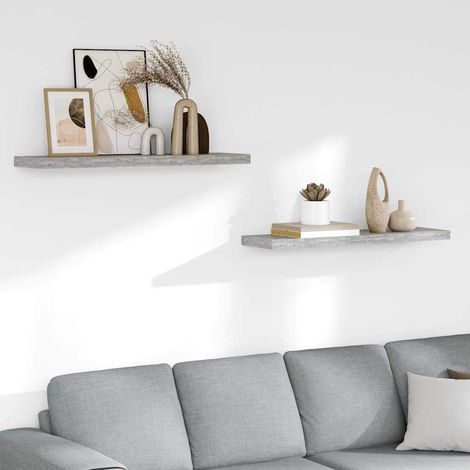 Schweberegale 2 Stk. Betongrau 90x23,5x3,8 cm MDF