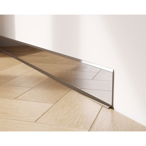 Battiscopa decorativo in acciaio inossidabile per parete e muro - 8 cm x 270 cm - Argento Lucidato