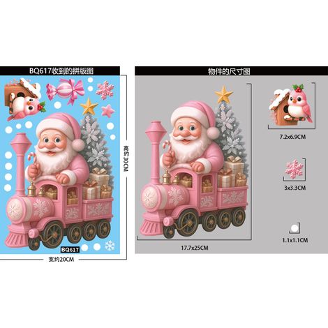 Autocollants décoratifs roses pour fenêtres, sapin de Noël, bonhomme de neige, autocollants pour fenêtres, cerf de Noël, flocons de neige, autocollants statiques