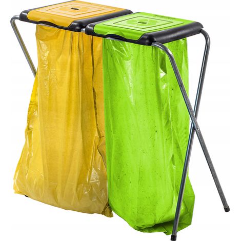 KADAX Soporte para bolsas de basura para interior y exterior, práctico y eficaz soporte para bolsas de reciclaje (Doble: amarillo y verde) (1/5)