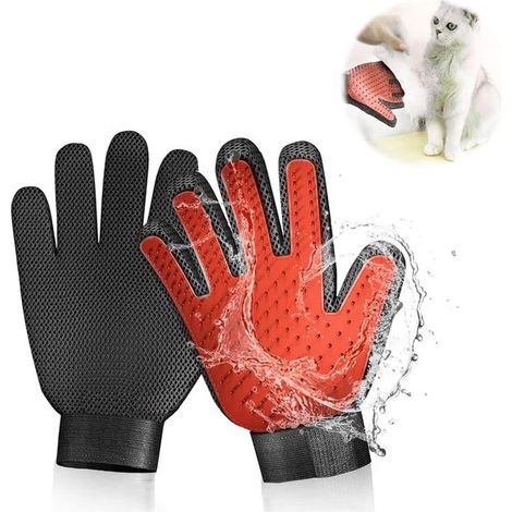 Lot de 2 gants de toilettage rouges – Brosse d'épilation – Massage – Démêlage – Chien et chat (1/5)