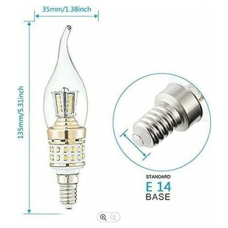 Ampoules Bougies LED E14 10W Petites Ampoules à Vis Candélabre LED pas à Intensité Variable Lustre Blanc Froid 6000K Lampes à Économie D'énergie Vintage(Équivalent à 90W) 6 Paquets (1/4)