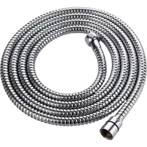 Tuyau douche 2M inox chromé - Écoulement eau - Salle de bain - Anti-torsion, universel - Propriétaires et plombiers (1/4)