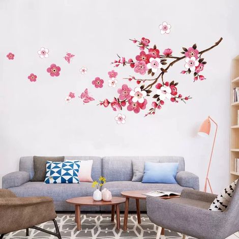 2pcs Cherry Blossom Flower Butterfly Tree Wall Stickers Art Decor (1/5)