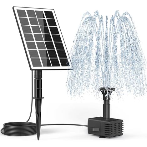 Fontaine Solaire, DIY 3.5W Solaire Flottant Extérieur Fontaine, Verre Pompe Bassin Solaire avec 8 Buses & 3M Câble Solar Fountain pour Bain d'oiseaux Aquarium Jardin (1/5)