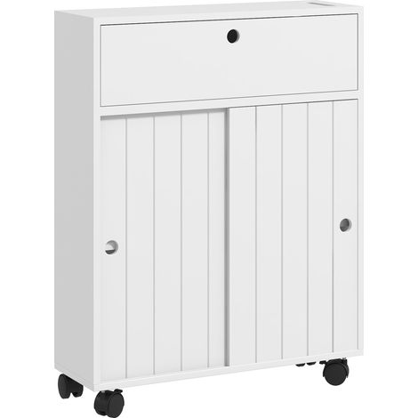 Meuble de rangement pour toilettes avec porte-papier toilette en rouleaux – 52 x 17 x 67 cm, blanc