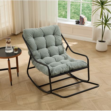 Mecedora 116x75x82 cm de acero negro con cojín verde claro ajustable para exterior – MEUBLIV (1/5)