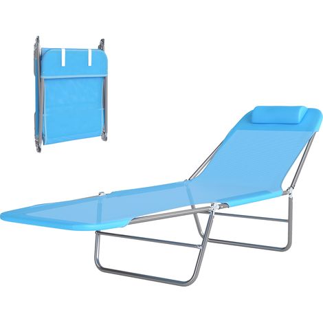 Transat pliant avec dossier inclinable et coussin, 182 x 56 x 24,5 cm