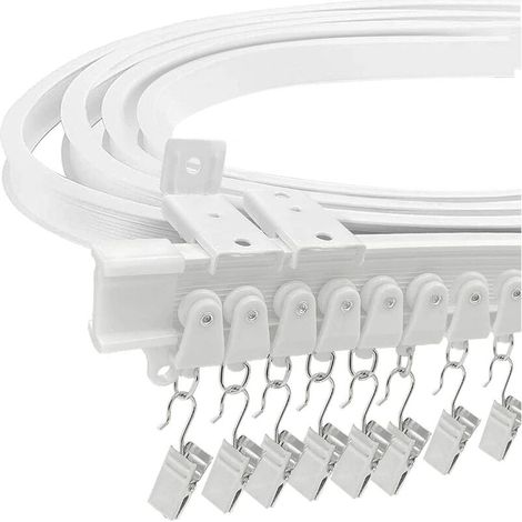 Barra para cortinas, riel flexible para cortinas de techo para ventanal, aproximadamente 5 m, soporte de pared curvo plegable, plástico resistente para separador de ambientes. (1/5)
