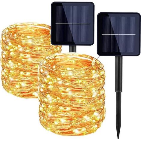 Lot de 2 Guirlande Lumineuse Solaire, 44M 400 LED, 8 Modes, Fil Cuivre Flexible, Étanche IP65, Jardin Cour Noël (1/4)