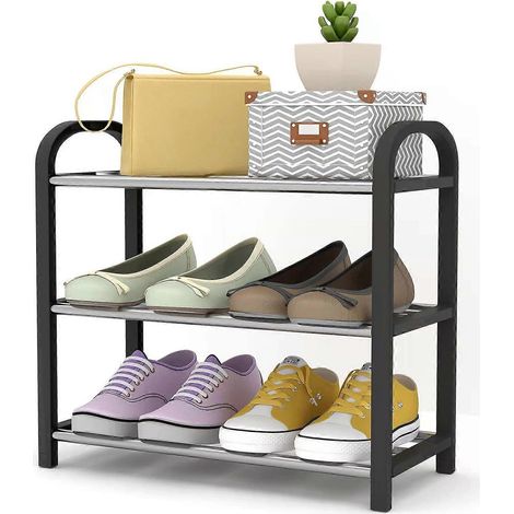 Petit meuble à chaussures, meuble à chaussures à trois niveaux, étagère, meuble à chaussures vertical empilable en métal robuste, compatible avec les armoires, etc. (1/4)