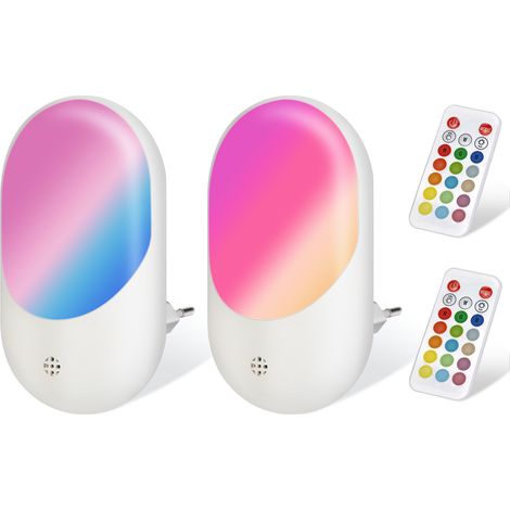 Luces nocturnas LED RGB, 16 colores, brillo ajustable y función de memoria, 2 unidades (1 W, 100-240 V) (1/5)
