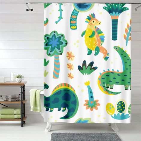 Rideau de douche dinosaures gentils, œillets plastique, 180x180 cm (1/5)