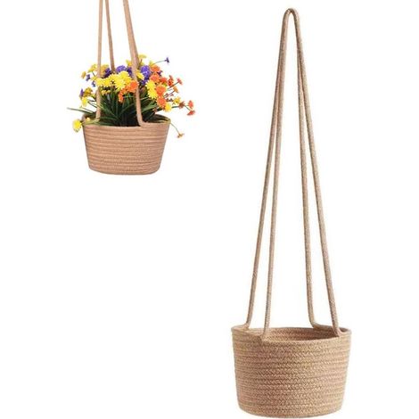 Cestino portavaso sospeso in corda di cotone per vasi e piante - Decorazione per interni ed esterni, 20 cm (1/5)