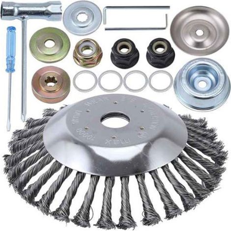 Roue désherbage 15cm (6") – brosse acier, mousse/herbe/rouille, kit 16 accessoires (1/5)