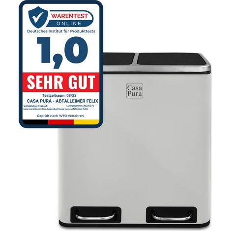 Poubelle de cuisine Félix, Blanc, 2 compartiments de 15 Litres (30 Litres) (1/5)