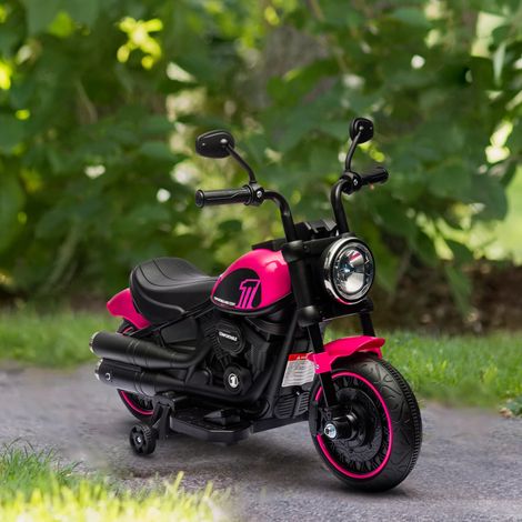 Moto eléctrica infantil con ruedines, faro, de 1,5 a 3 km/h, para niños de 1,5 a 3 años, rosa.