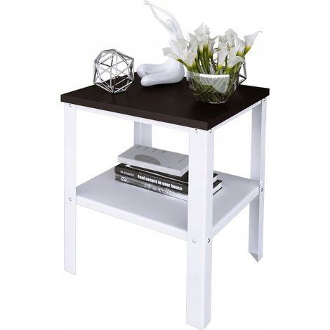Comodino con ripiano integrato, ideale per camera da letto in stile loft, dimensioni 40x40x45 cm, colore bianco + piano del tavolo MiniPearl. (1/4)
