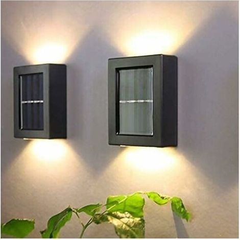 2pcs mur solaire lumière de mur extérieur étanche LED lampe murale lumineuse solaire lampe de mur de lumière haut et bas de jardin décoratif, lumières de sécurité de capteur solaire, lumière (1/4)