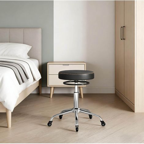 Taburete de oficina 49x49x46-58 cm negro de metal y PU con altura regulable y ruedas (1/4)