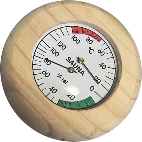 Thermomètre hygromètre en bois avec zone de référence de couleur et couvercle en verre pour sauna, affichage de la température ambiante, de l'humidité et de la température (1/5)