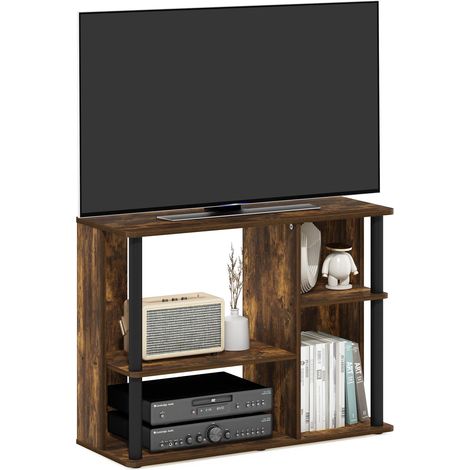 Meuble Poteaux en Plastique pour TV, Bois d'ingénierie, Pin Ambre/Noir, 80 (L) x 60,2 (H) x 29,7 (P) cm (1/5)