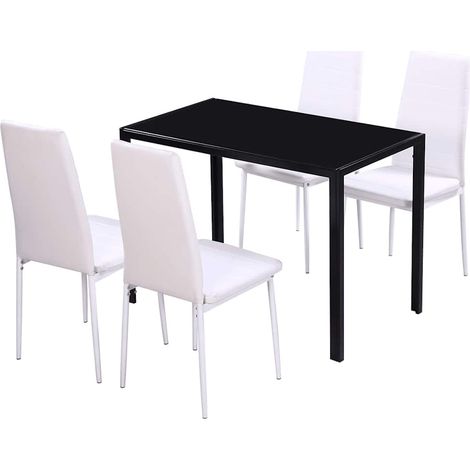 Ensemble de table à manger cinq pièces noir et blanc (1/5)