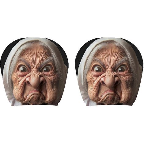 Housses d'appuie-tête voiture motif visage vieille femme élastiques et effrayantes compatibles voitures SUV berlines et camions (1/5)