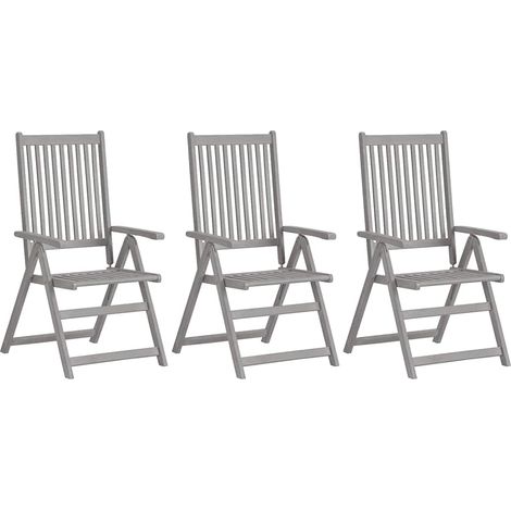 Maison Exclusive - Chaises inclinables de jardin lot de 3 et coussins Bois acacia (1/5)