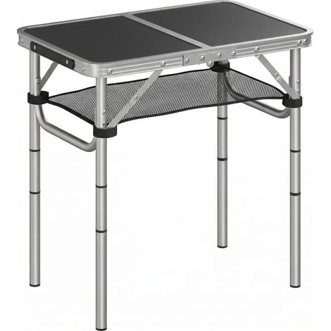 Tavolo Campeggio Pieghevole 60x40x 60 cm Picnic con Ripiano a Rete in Alluminio e MDF Nero (1/5)