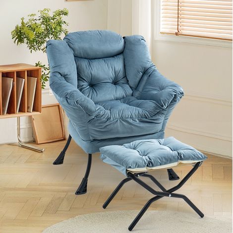 Sillón relax con reposapiés plegable, bolsillo lateral, azul claro DESVIAE (1/5)