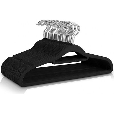 Cintres pour costumes, fins, antidérapants et floqués (Cintres de séchage) — Noir, lot de 10 (1/5)