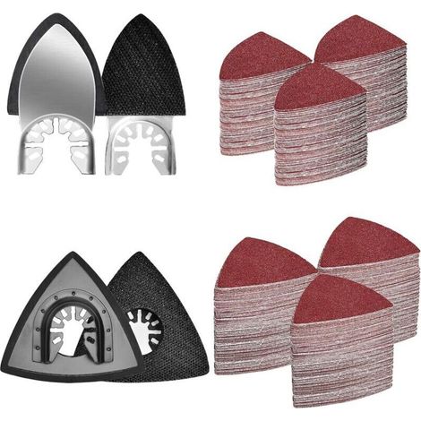 Kit de 204 patins de ponçage multi-outils, 2 patins de ponçage triangulaires, 2 tampons de sable pour bout des doigts, 200 pièces 60/80/120/180/240/320 grain de papier abrasif pour surfaces en bois
