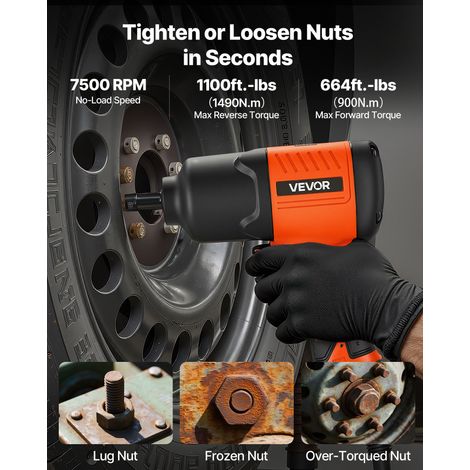 Clé à Choc Pneumatique 12,7 mm Couple Inverse Max 1490 Nm, Réglage 4 Vitesses, 7500 tr/min, Clé Pneumatique pour Garages et Atelier… (1/5)