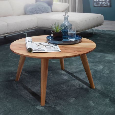 Table basse ronde 75x75x40 cm en bois d'acacia massif - NASIK (1/4)