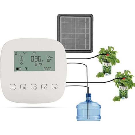 Automatisches Bewässerungssystem, intelligentes Bewässerungsgerät, Doppelpumpensystem, WLAN-/Sprach-/manuelle Steuerung, mit Solarpanel (1/5)