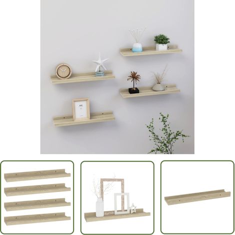 The Living Store Wandregale 4 Stk. Sonoma-Eiche 40x9x3 cm - Wandregal - Regal - Möbel - Wohnzimmerdeko - Holzregal (1/5)