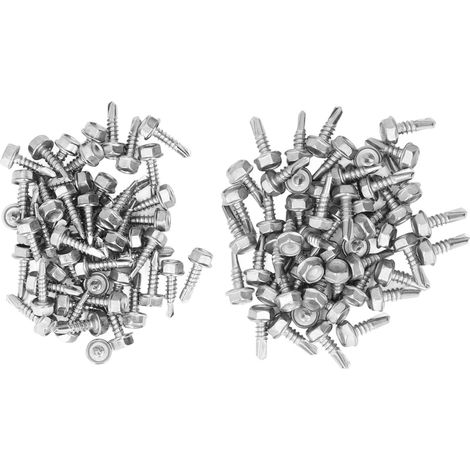 Lot de 100 vis autoperceuses à tête hexagonale, kit de fixation 2 types pour montage (1/5)