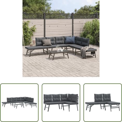 vidaXL Banc de jardin réglable -  Ensemble de bancs de jardin avec coussins 5 pcs noir (1/5)