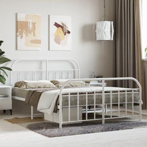vidaXL Giroletto con Testiera e Pediera Metallo Bianco 140x190 cm (1/5)