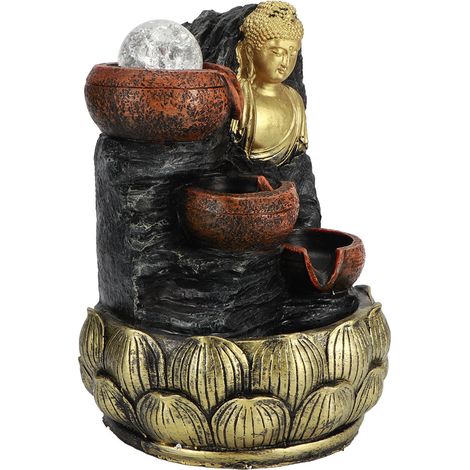 Fontaine de table avec statue de Bouddha, lumière et boule décoratives en résine, prise US 110 V (1/5)