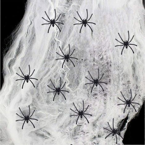 Décoration Halloween - Toile d'Araignée Extensible 60g - 30 Fausses Araignées (1/5)